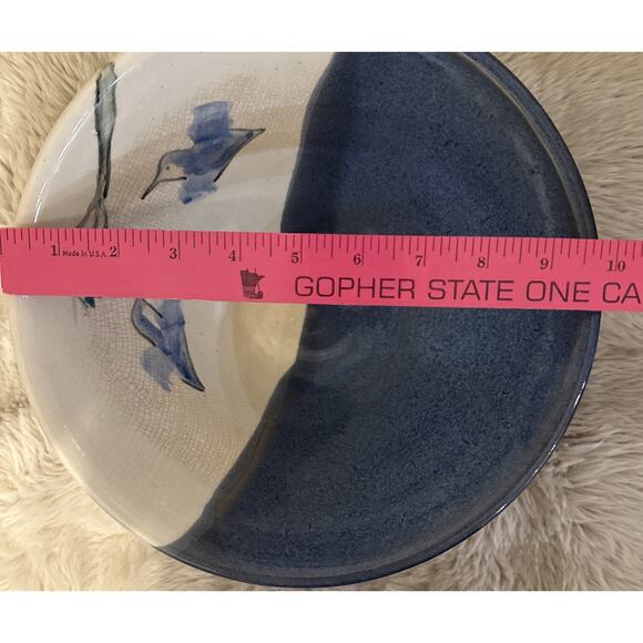 Vintage HighWall Studio Pottery Bowl Blue Cream Glaze Hummingbird Design Mint - Picture 6 of 7